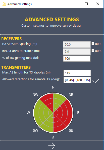 Advanced settings panel.