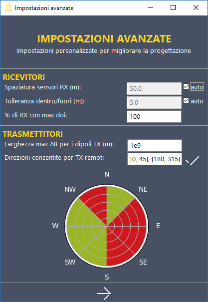 Pannello delle impostazioni avanzate.