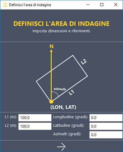 Pannello per la definizione dell'area d'indagine.