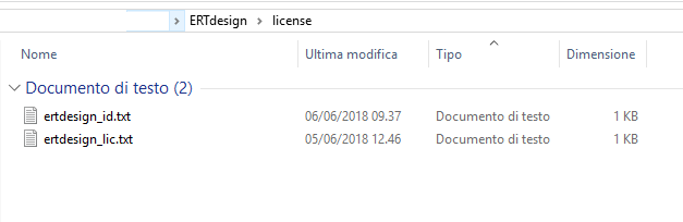 Cartella con i file della licenza utente.