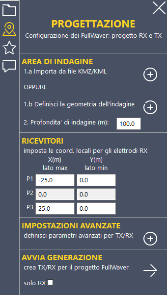 Pannello di progettazione dell'indagine.