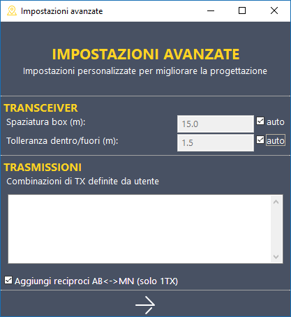 Pannello delle impostazioni avanzate.